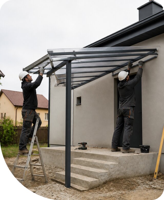 Навес из поликарбоната в Сызрани для дома и участка под ключ